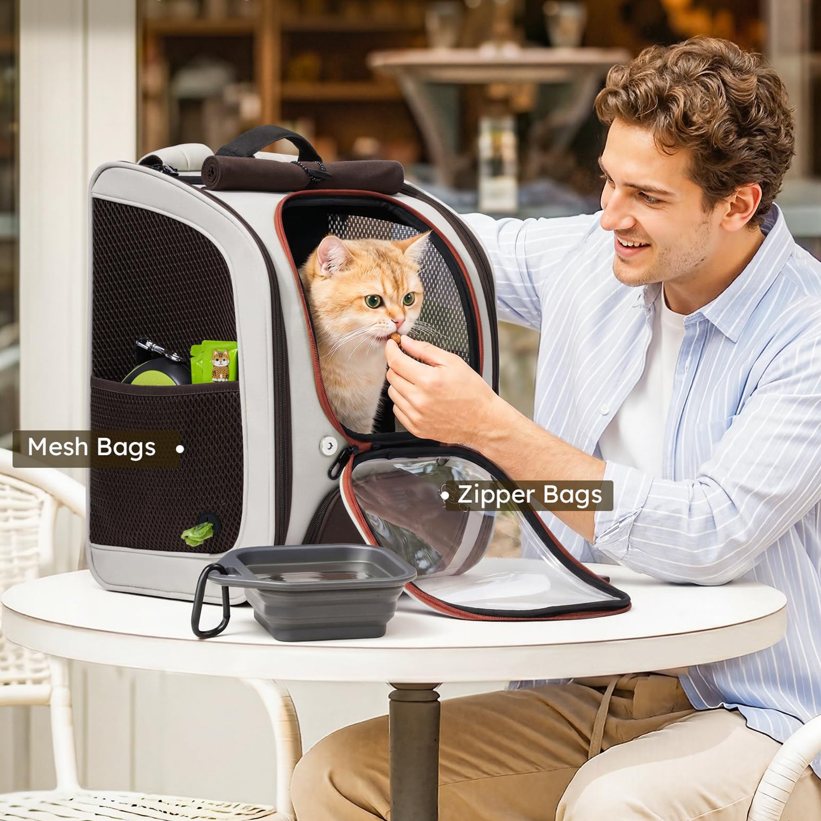 Large Space Dog Backpack Carrier with Transparent Window and Breathable Mesh