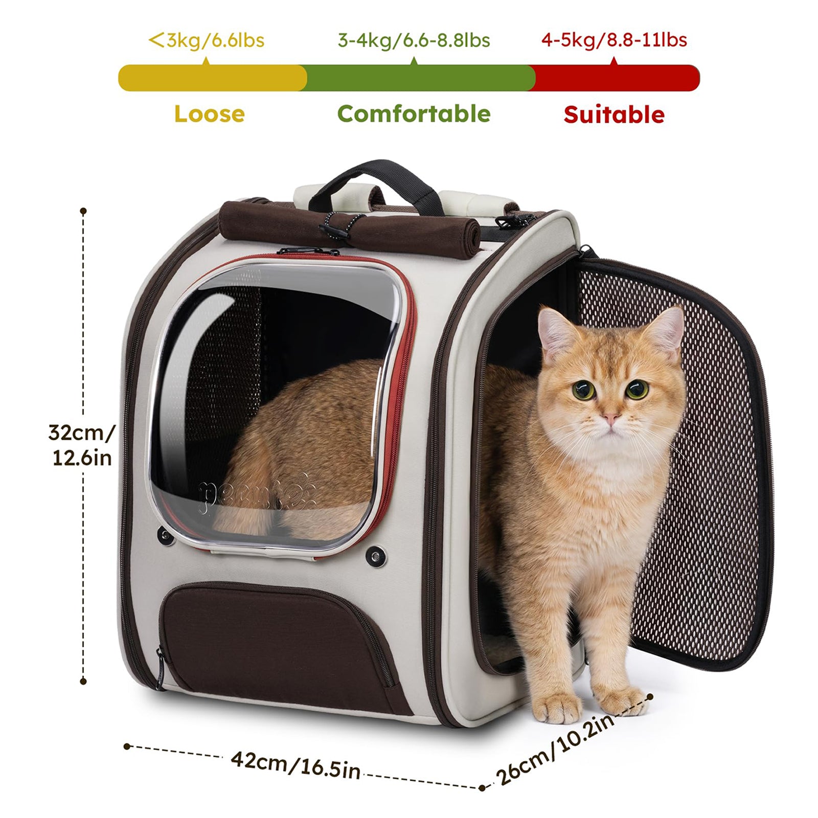 Large Space Dog Backpack Carrier with Transparent Window and Breathable Mesh
