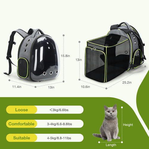 Expandable Cat Backpack Carrier with Transparent Bubble Window for Travel and Outdoor Use