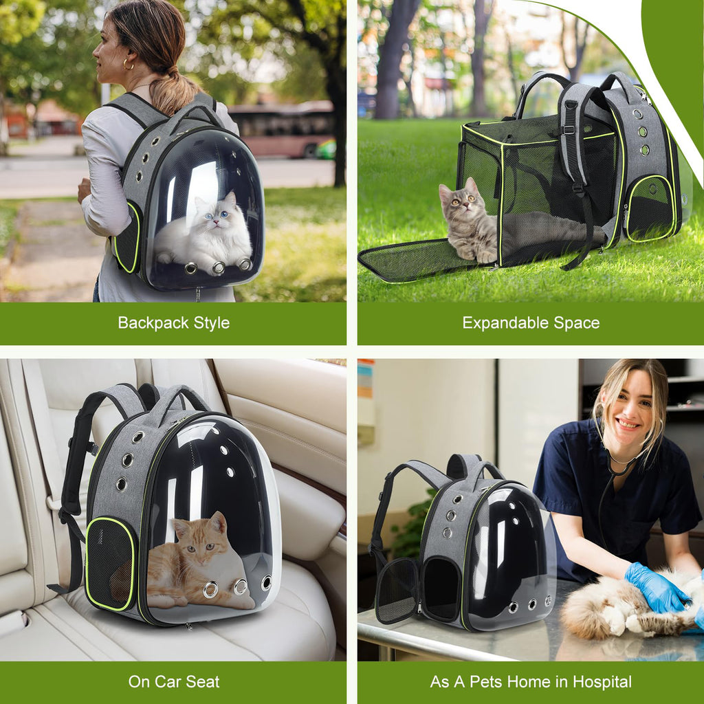 Expandable Cat Backpack Carrier with Transparent Bubble Window for Travel and Outdoor Use