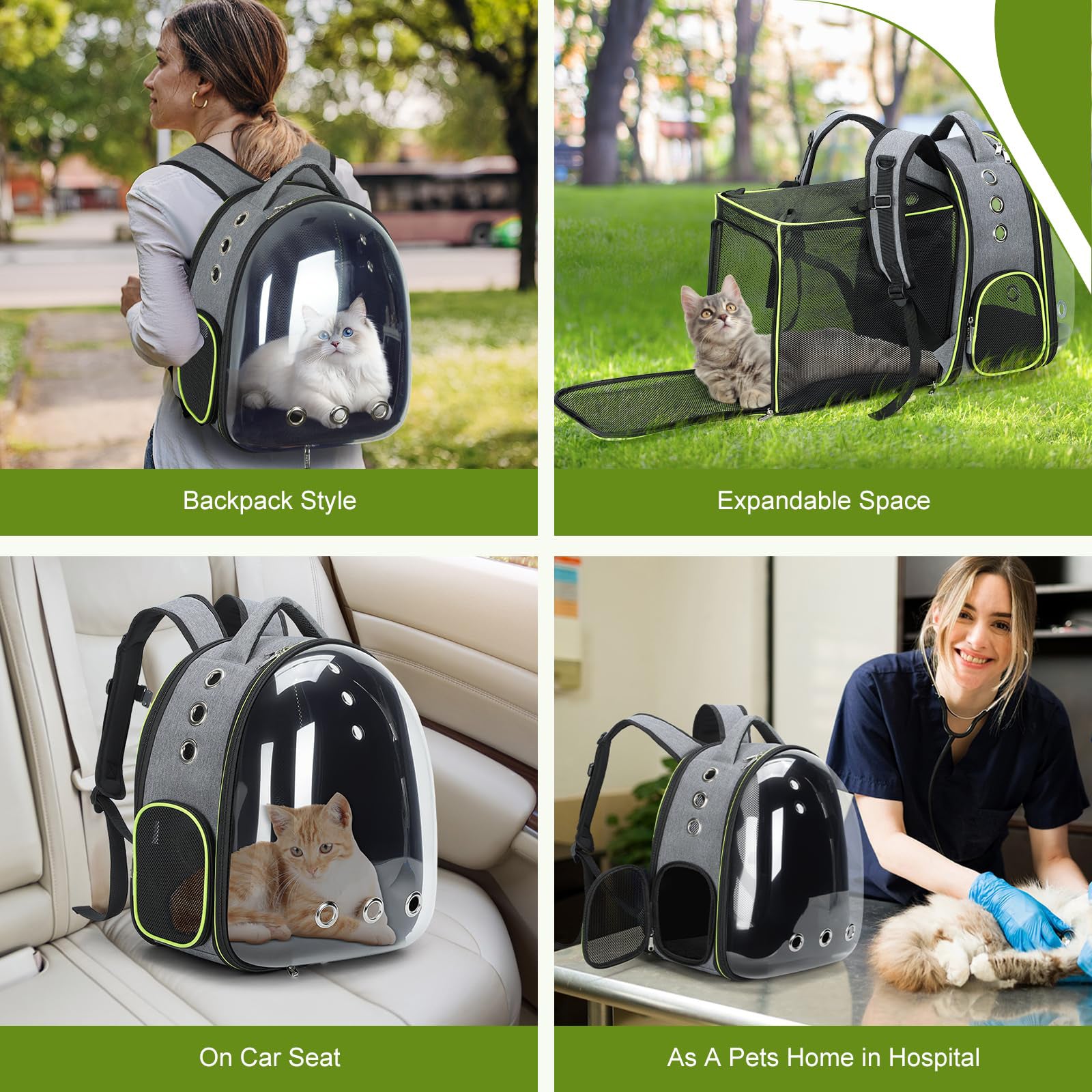 Expandable Cat Backpack Carrier with Transparent Bubble Window for Travel and Outdoor Use