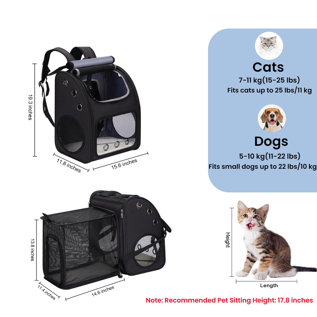 Expandable Cat Backpack Carrier with Large Space and Bubble Window for Travel