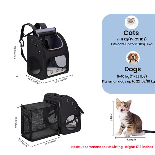 Expandable Cat Backpack Carrier with Large Space and Bubble Window for Travel