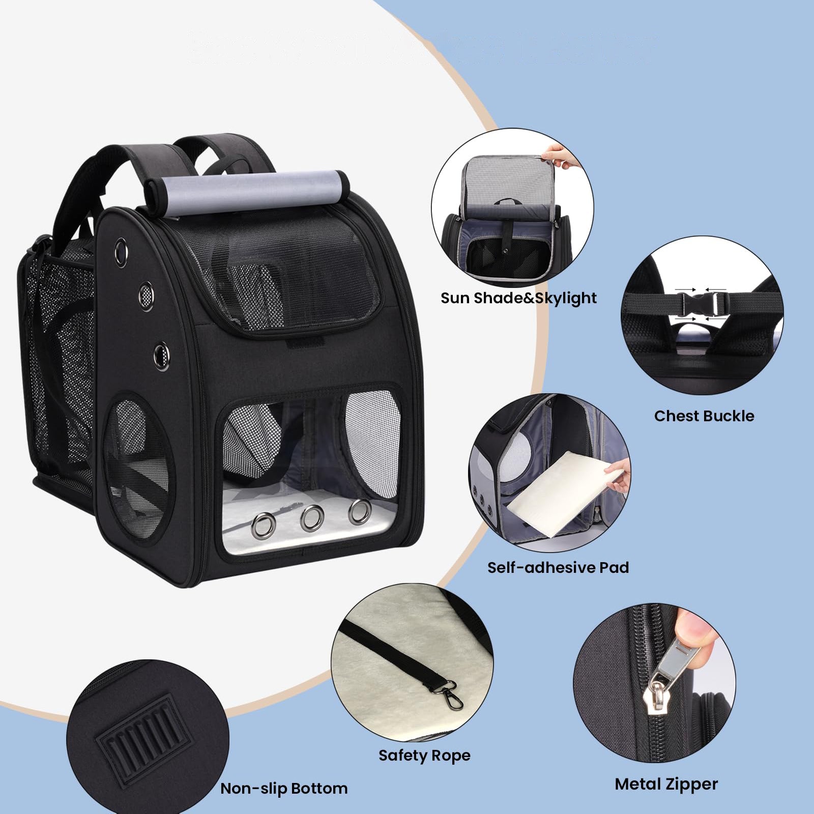 Expandable Cat Backpack Carrier with Large Space and Bubble Window for Travel