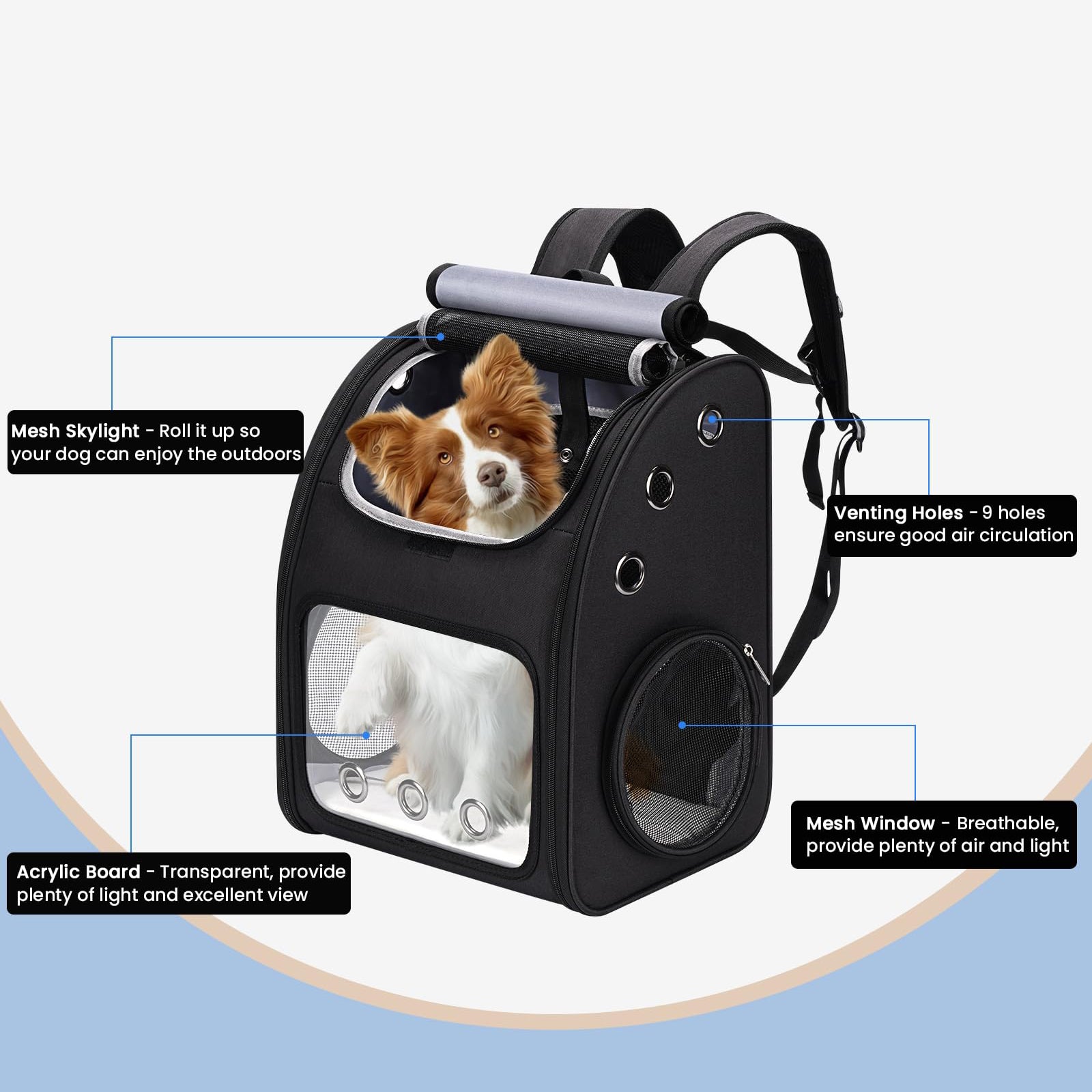 Expandable Cat Backpack Carrier with Large Space and Bubble Window for Travel