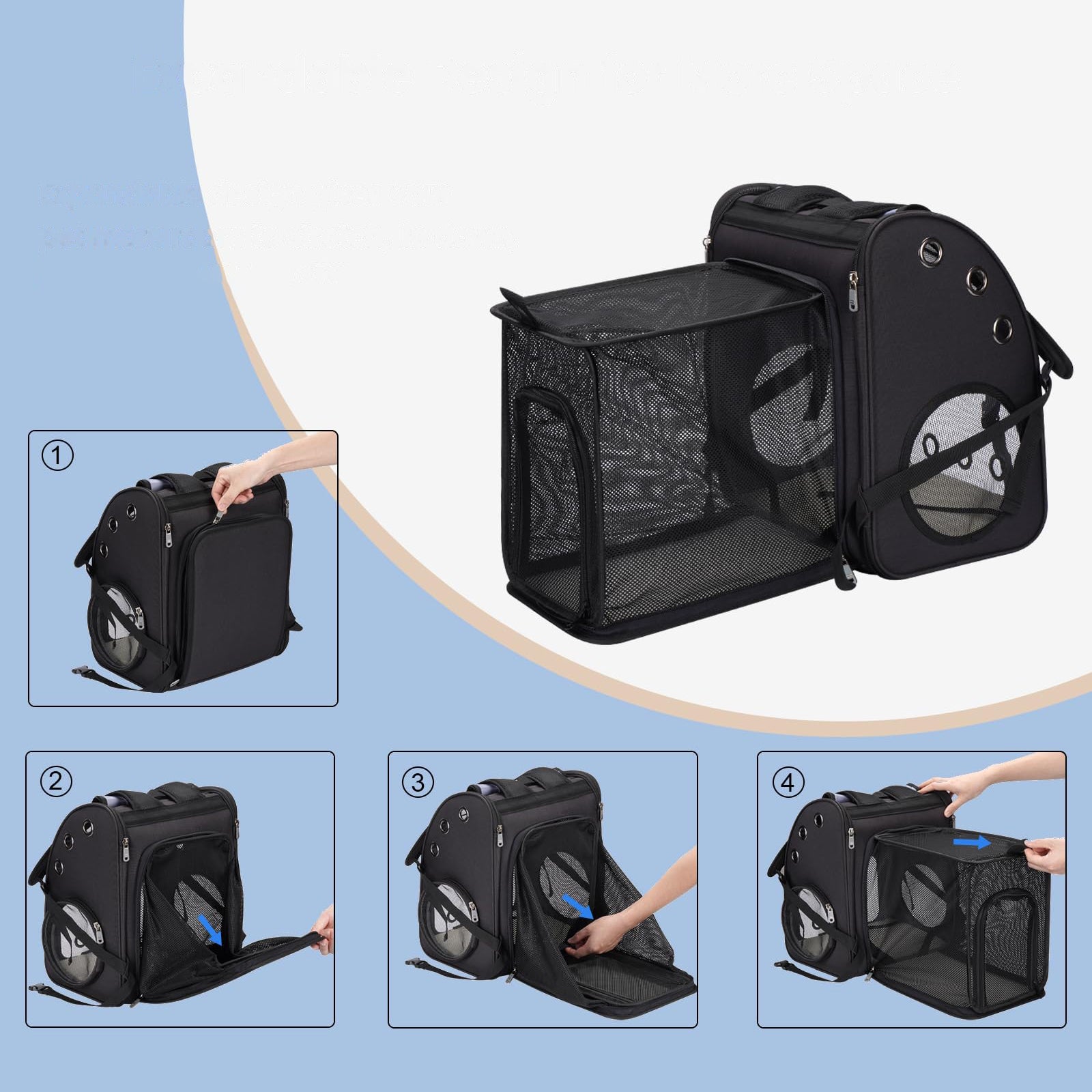 Expandable Cat Backpack Carrier with Large Space and Bubble Window for Travel